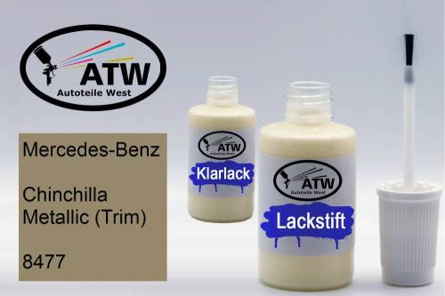 Mercedes-Benz, Chinchilla Metallic (Trim), 8477: 20ml Lackstift + 20ml Klarlack - Set, von ATW Autoteile West.